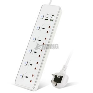 UK Multiple Plugs 13A 3250W 250V Usb Socket Anti-flaming PC 2meter Cable Extension Power Strip with Usb Type c Charger