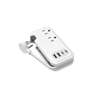 PD 32W US with 2 Outlets Flat Plug with 2 USB Port 2 Type C Portable Tabletop Extension Power Strip Multiple Outlets